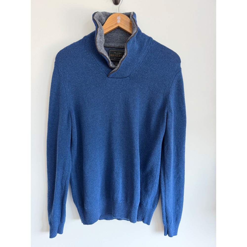 Jos. A. Bank Reserve Sweater Blue Lambswool Blend Mock Neck Preppy Pullover L